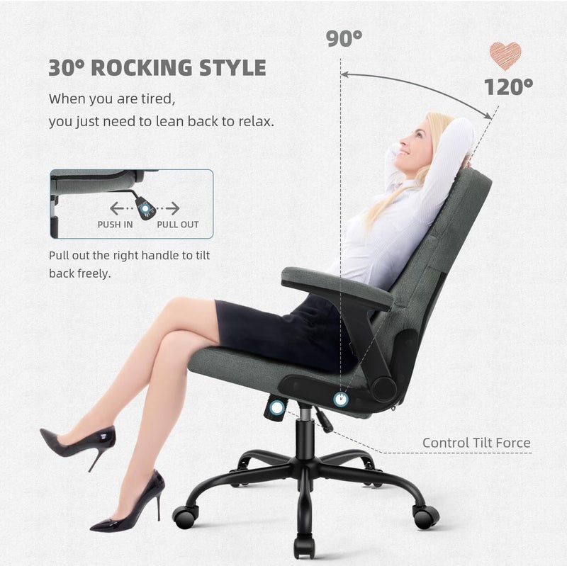 ST ZONE Home Office Chairs Fabric Upholstered Desk Chair with Armrests, Modern Executive Swivel Task Chair for Home Office,Grey - Image 5